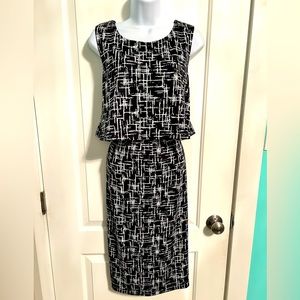 Cleo Midi Geometric Sleeveless One Piece Black White Dress Size Large